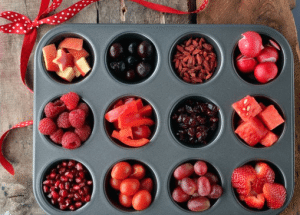 Healthy fruits and nuts in cupcake pan